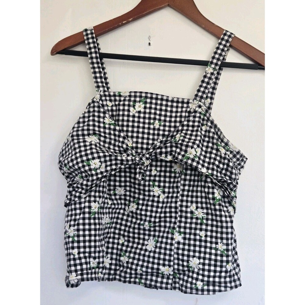 Liberty Love Blouse Womens M Gingham Crop Top Boho Floral Festival Beach Coastal